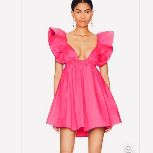 Mable Dresses & Skirts - NWOT MABLE Satin Poplin Babydoll Mini Dress in Fuchsia Size Large